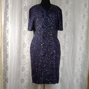 Vintage Laurence Kazar New York 100% Silk Sequin Blue Women's Dress Size XL
